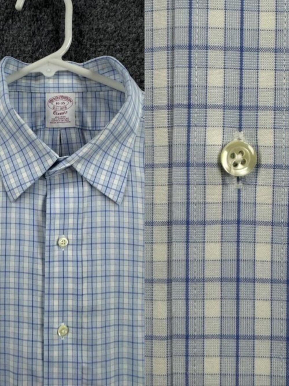 Brooks Brothers Non-Iron Cotton Supima Classic Check Blue Men White 16 35 Office